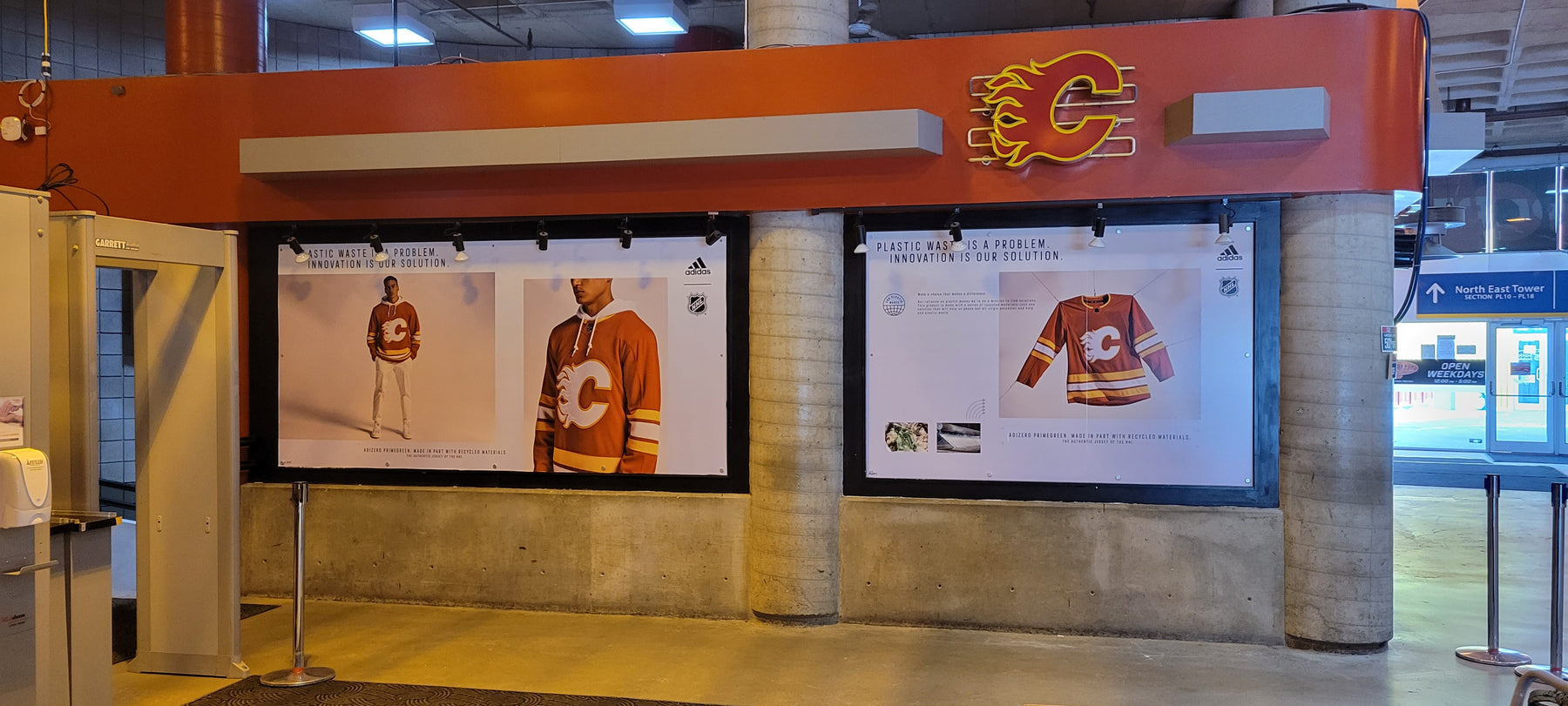 Adidas X Calgary Flames print at the Scotiabank Saddledome.