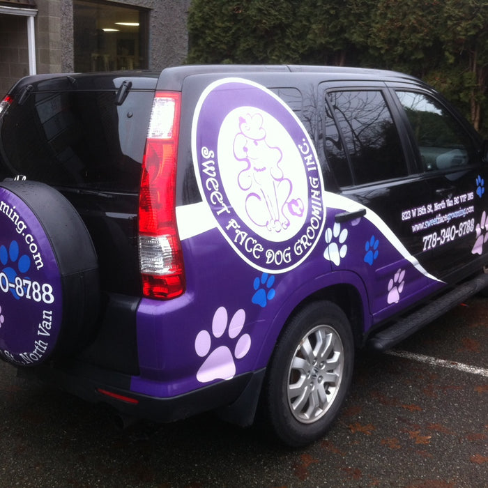 Partial Vehicle / Car Wrap Printed in Vancouver for Sweet Face Dog Grooming