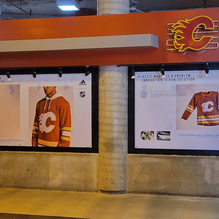 Adidas X Calgary Flames print at the Scotiabank Saddledome.