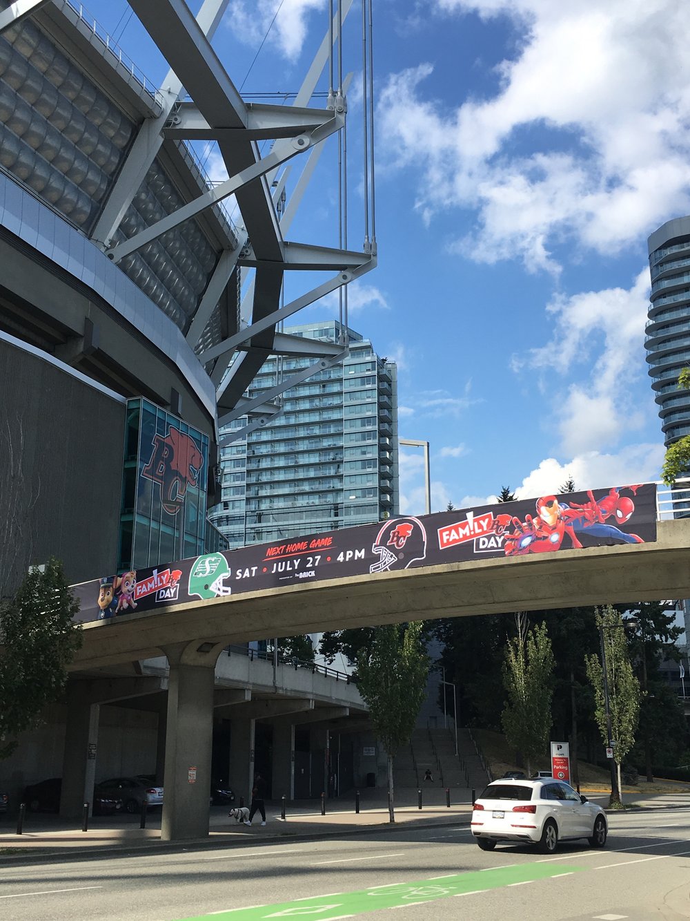 BC Lions sky walk banner for Family Day at the game
