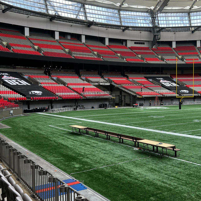 The Den fabric covering banners for the BC Lions home opener game!
