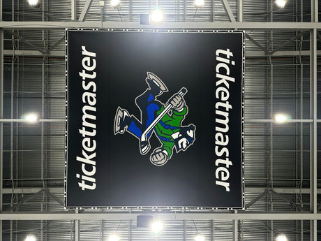 Score board belly wrap and rink boards for the Abbotsford Canucks