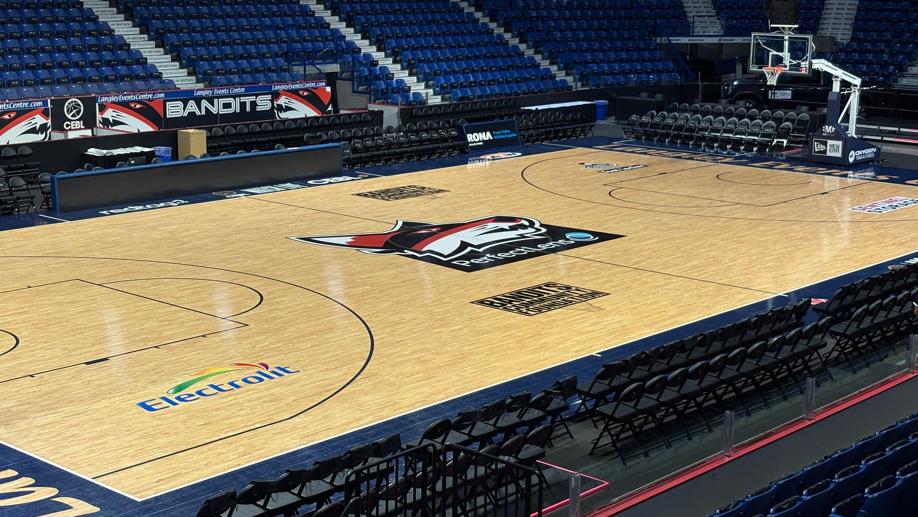 Court decals for the Vancouver Bandits at Langley Events Center