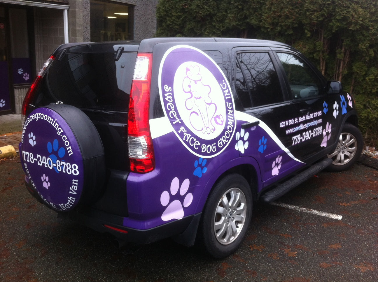Partial Vehicle / Car Wrap Printed in Vancouver for Sweet Face Dog Grooming