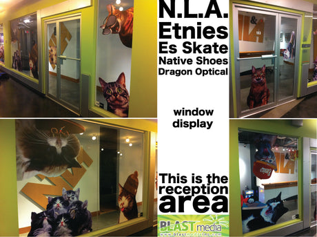 Best Print Job EVER! “Wet Cats” – Dual Sided Graphic Adhesive Window Print.